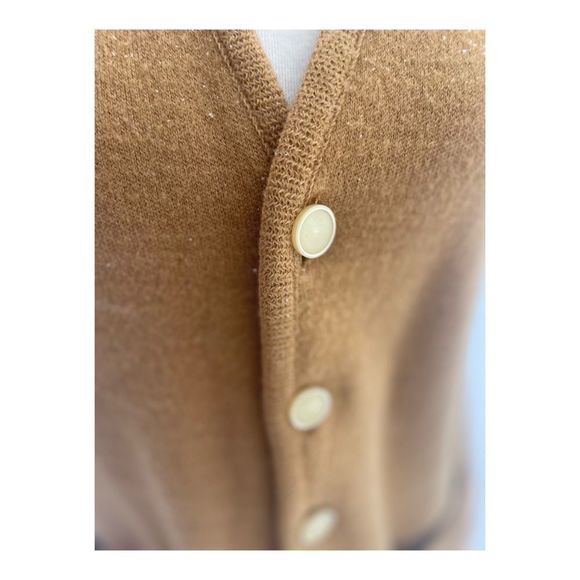 Vintage 60s Tobacco Sweater Vest Virgin Wool Celluloid Buttons Sz M - Picture 6 of 8